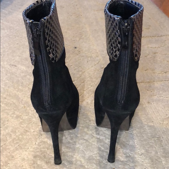 Bebe Black Suede Ankle Booties with Silver Detail - Picture 5 of 8